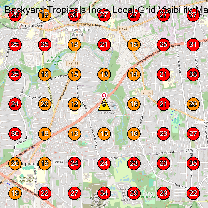 Backyard Tropicals Inc GeoGrid visibility map for Landscape Designer in Hauppauge